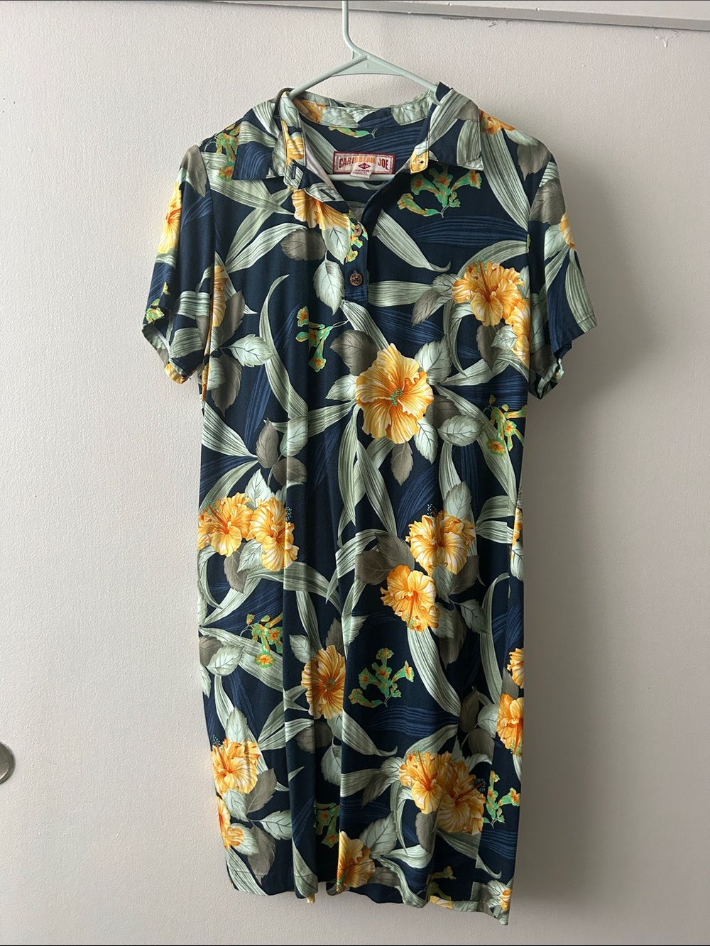 Caribbean Joe Navy Polo Mini Dress with Yellow Floral Print